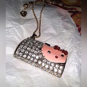 NEW HELLO KITTY Pink white red CZ Necklace Rhinestones Betsey Johnson style NWT